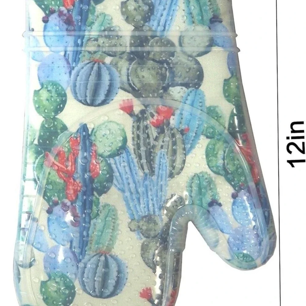 Oven Mitts Cactus Set of 2 Silicone Shell Heat Resistant 500 F KitchenWaterproof